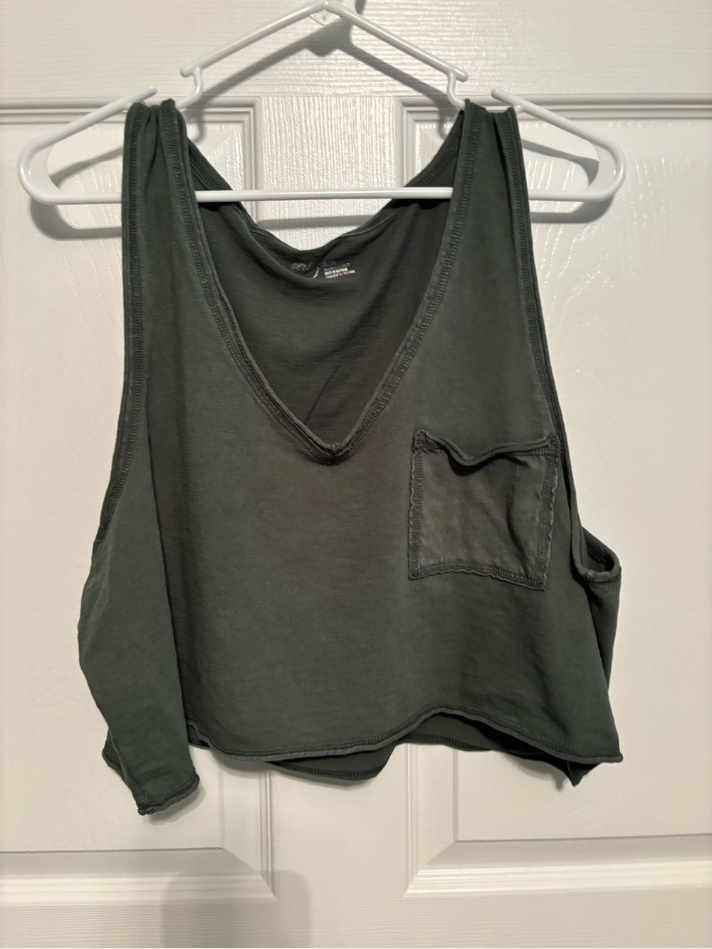 aerie Olive Green Cropped Tank with Pocket PTP 23.5”